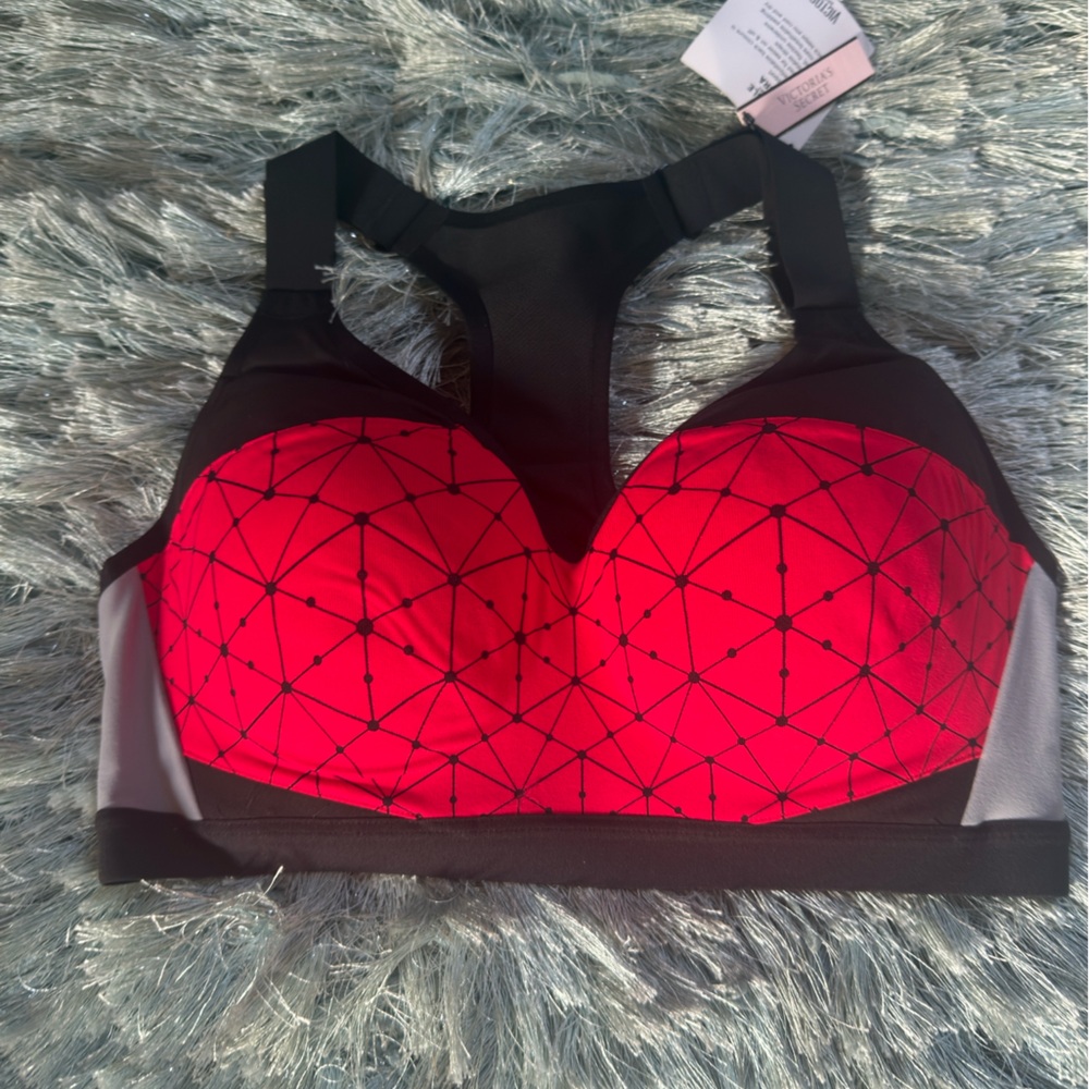 Victoria's Secret Black and Red Patterned Sports Bra. 36C